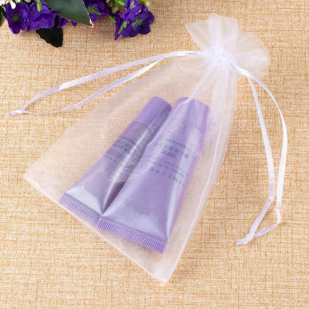 Wholesale Cosmetic Stock Custom Print logo Drawstring Organza Gift Bag Jewelry bag