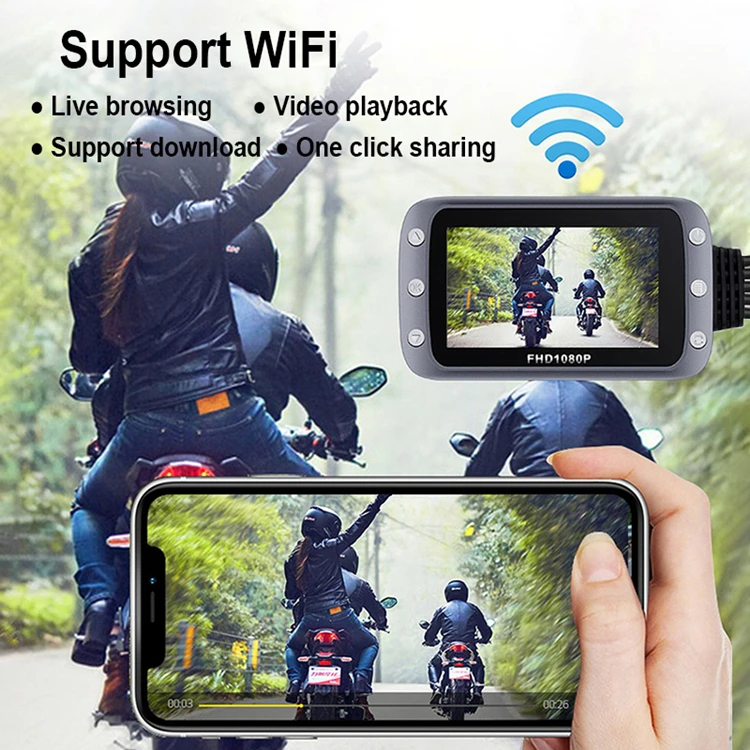 Wi-Fi мотоцикл видеорегистратор Даш Cam Автомобильная 1080P + 1080P Full HD спереди заднего вида мотоцикла камера GPS регистратор Коробка двойной мотоцикл Cam