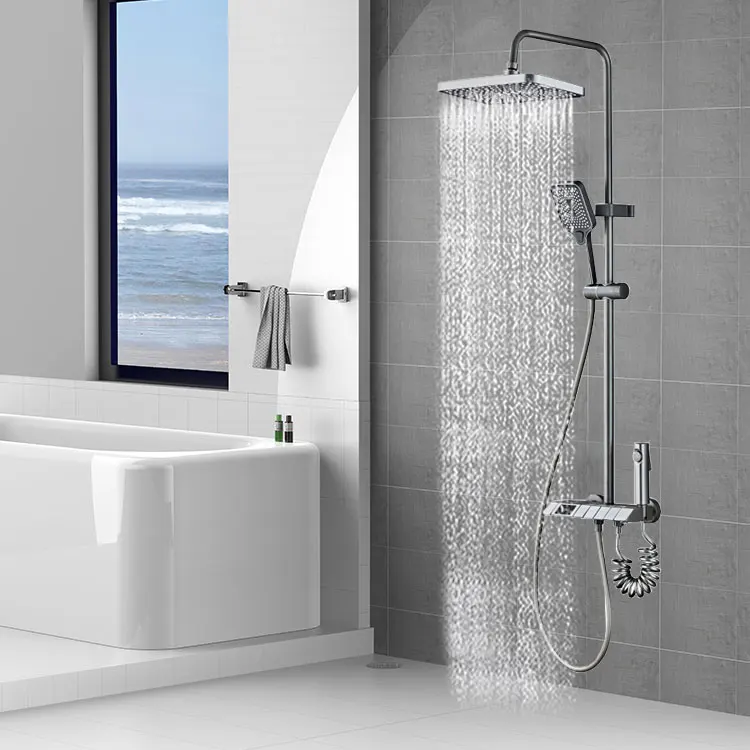 SONSILL Hotel Luxury Wall Mounted Square Buttons Brass Switch Bathroom  Rainfall Thermostatic Shower Set