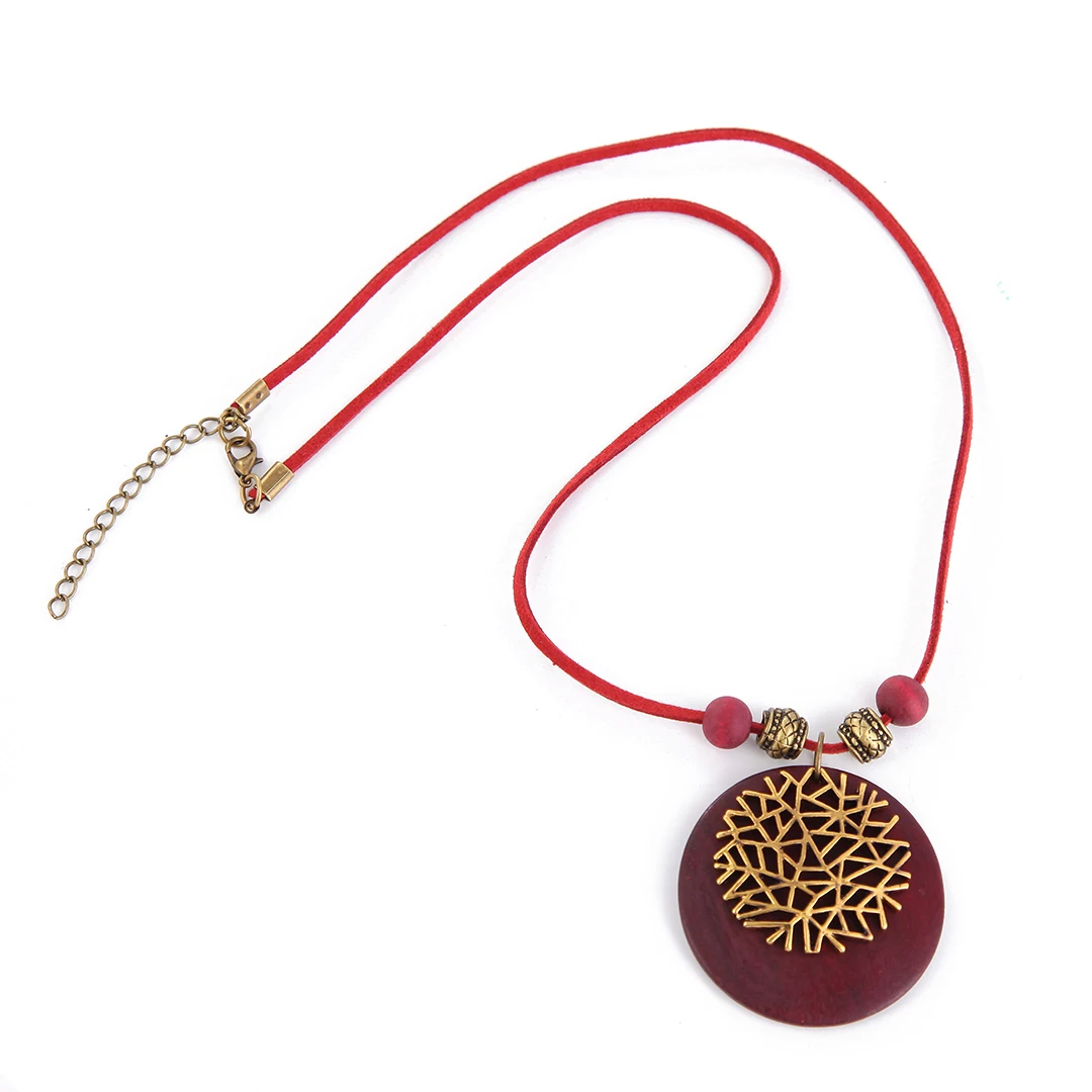 
Hot Fashion Jewelry Accessories Alloy Tree Spelling Wooden Round Pendant for African Ethnic Woman Beaded Necklace Gift 