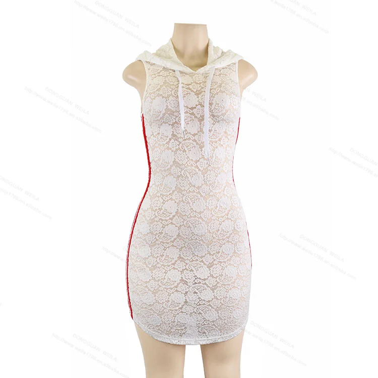 2021 Fashion Sex Appeal Lace Drawstring Hoodies Casual Mini Boycon Dress For Women