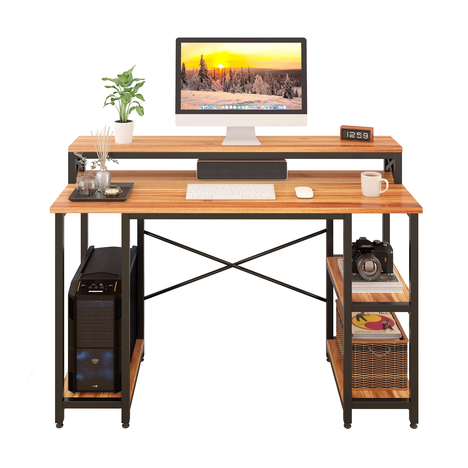 Modern Style  Home Office Desk with Storage Shelves and place for PC,  Wood computer table