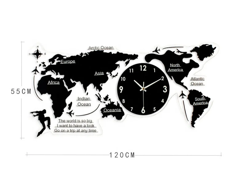 home office decor creative map design diy clear acrylic wall clock industrial