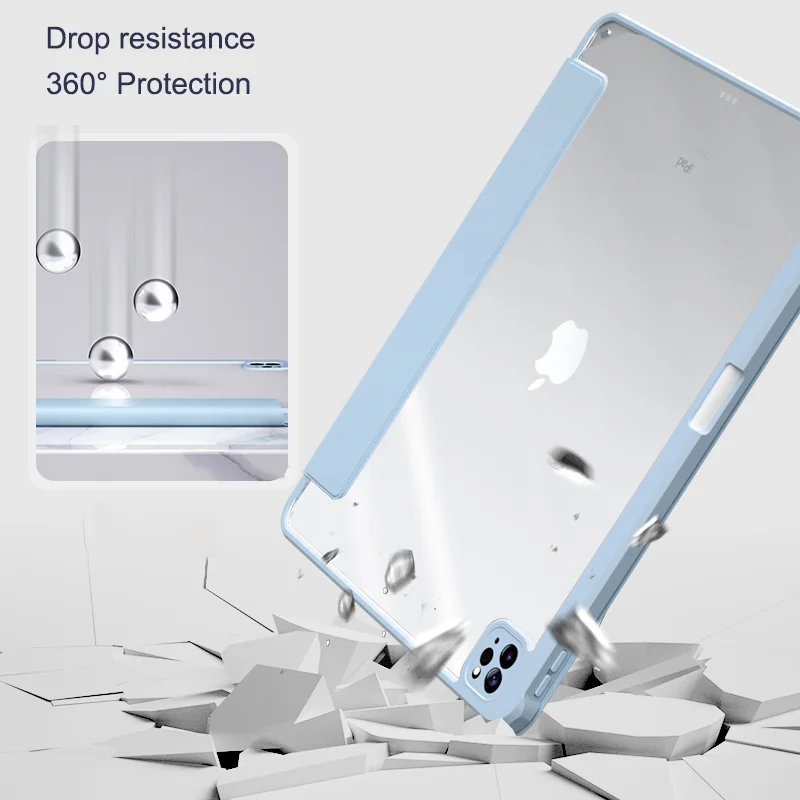 Hot Selling Detachable Leather Acrylic Tri-fold Tablet Covers & Cases For iPad Pro 12.9 2021 Tablet Case