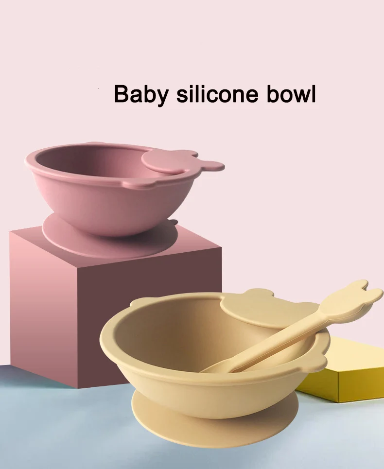 BPA Free Custom Baby Plate Suction Baby Silicone Bowl and Spoon Tableware Baby Feeding Sets
