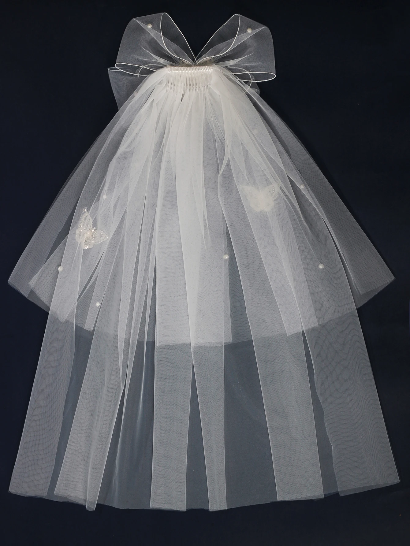 2022  Hot Style Wedding Veils Bridal Veil Wedding Accessories Romantic Pears Butterfly  Women Soft White Party Edge Layer