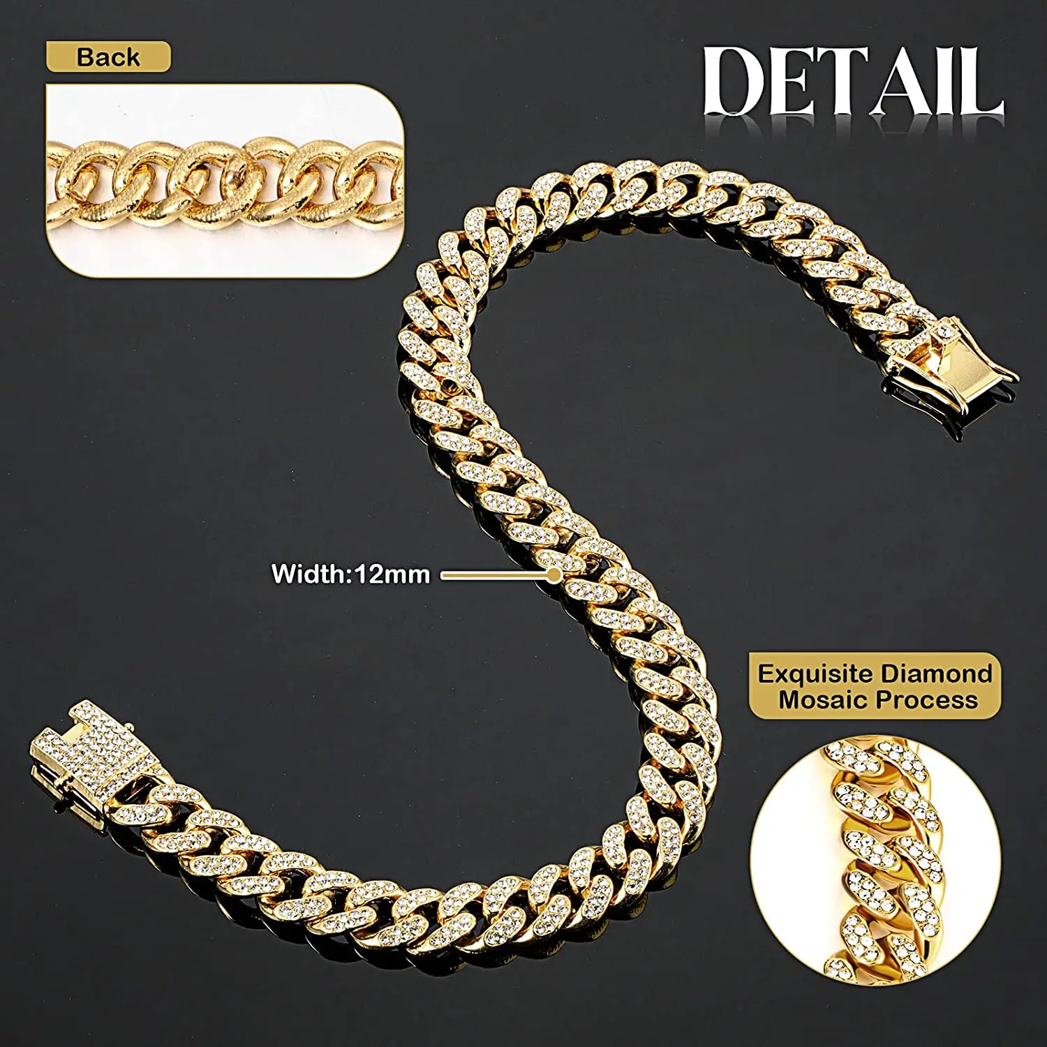 18 Inch Dog Chain Diamond CubanCollar Walking Metal Chain Collar with Design Secure Buckle, Pet Cuban Collar Jewelry Accessories