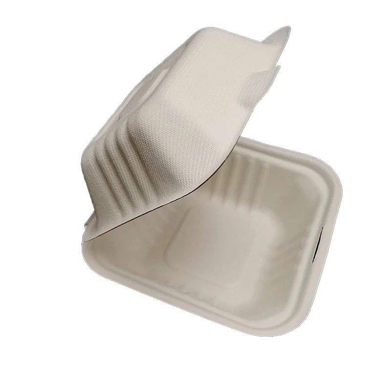 Disposable clamshell bagasse packaging take out hamburger box eco friendly take away box container