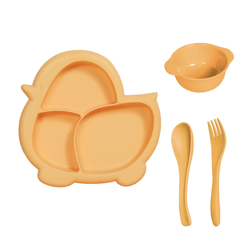 Cute Baby Plastic Cutlery Dinner Set Plate Bowl Spoon Fork Reusable Tableware For Children Dinnerware Set Luxury