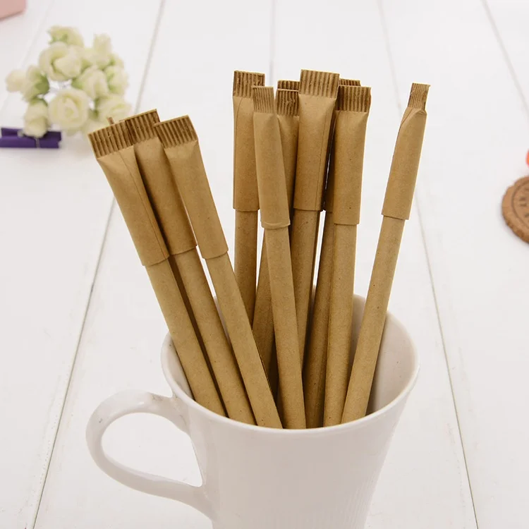 JXC124 Promotional  customized printed logo toothbrush shape ballpoint paper pen kraft biodegradable pen creative pen