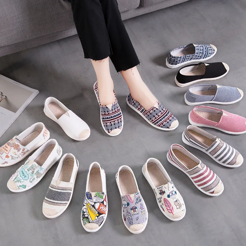 Spring and autumn new cloth shoes Korean flat bottom lazy fashion fisherman shallow mouth white shoes casual canvas shoes