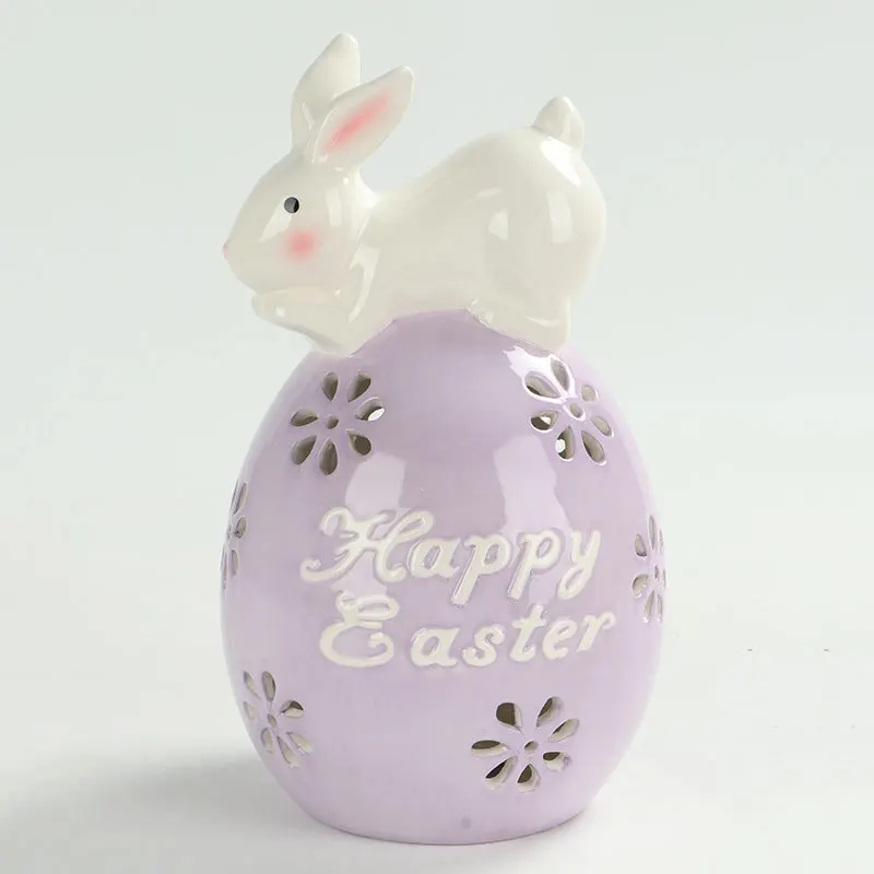 Ceramic Easter Eggs Series Craft Figurines Ornament Easter Egg Style series with LED Light Bunny Statue Luminous Home Decor