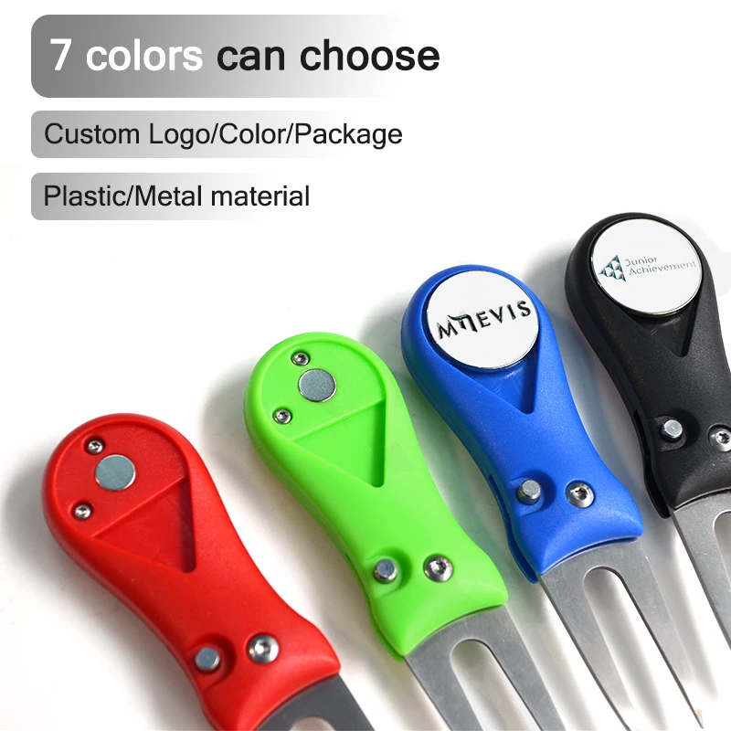 Wholesale Stainless Steel Foldable Switch Blade Divot Tool Switchblade Golf Pitchfork with Custom Ball Marker