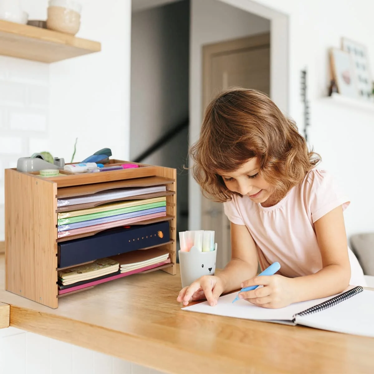 Wholesale custom modern new creative bamboo desktop office organizer file rack table organizer for office