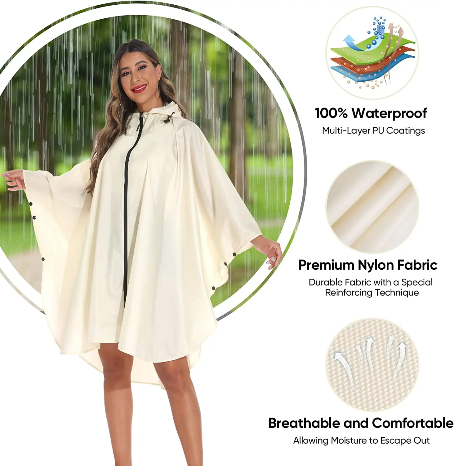 WOQI New Fashion Waterproof Lightweight Wholesale Poncho for Adult with Pocket and Zipper