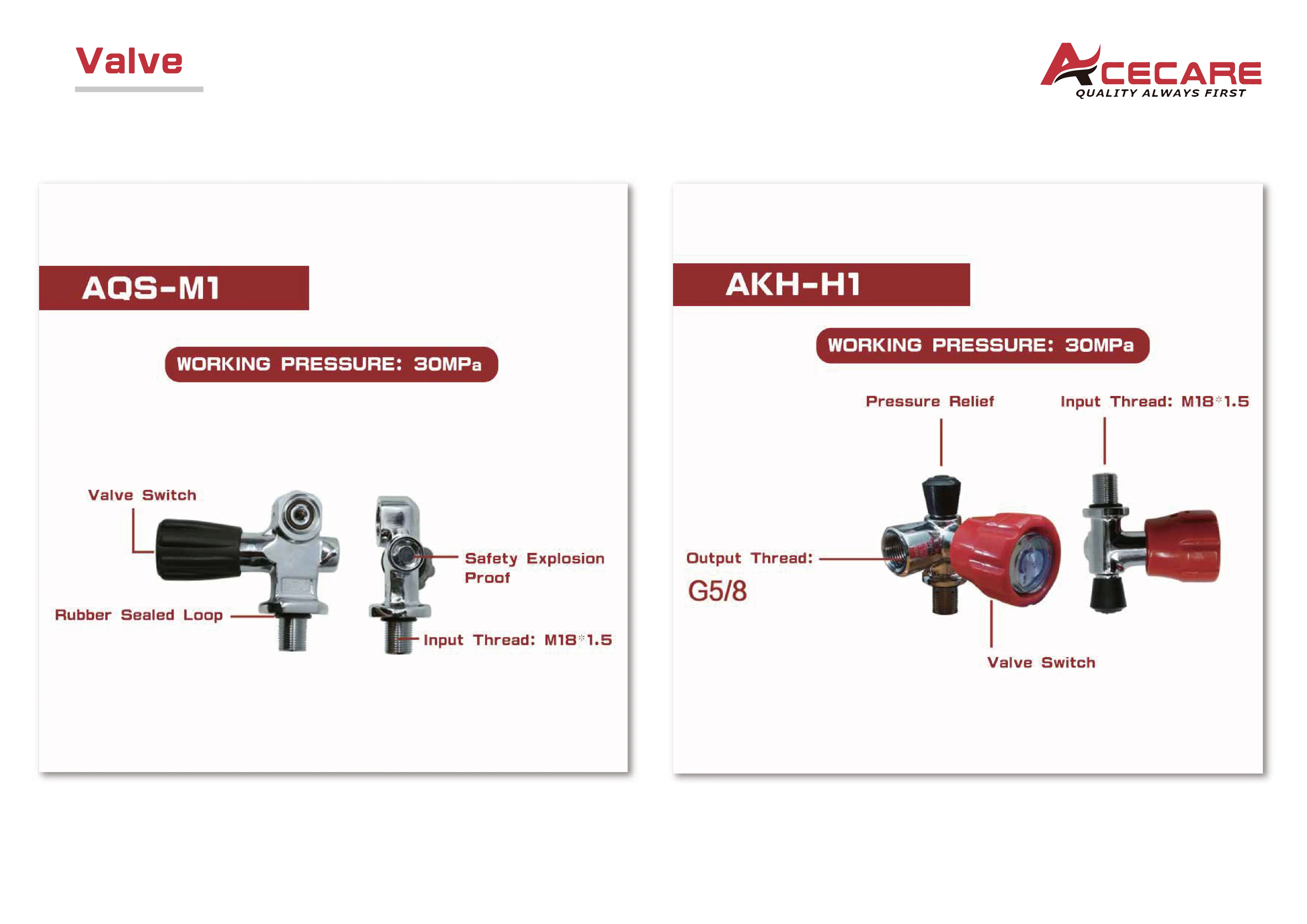 Acecare 300bar 4500psi Valve Combination Sets for Hpa Tank Paintball Tank Scuba Tank