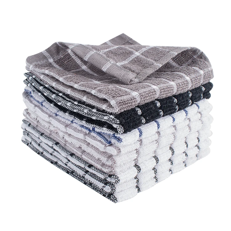 100% Cotton Custom Designed Plaid Linen Tea Towels Square-shaped Striped Kitchen Towels Quick-Dry and Washable