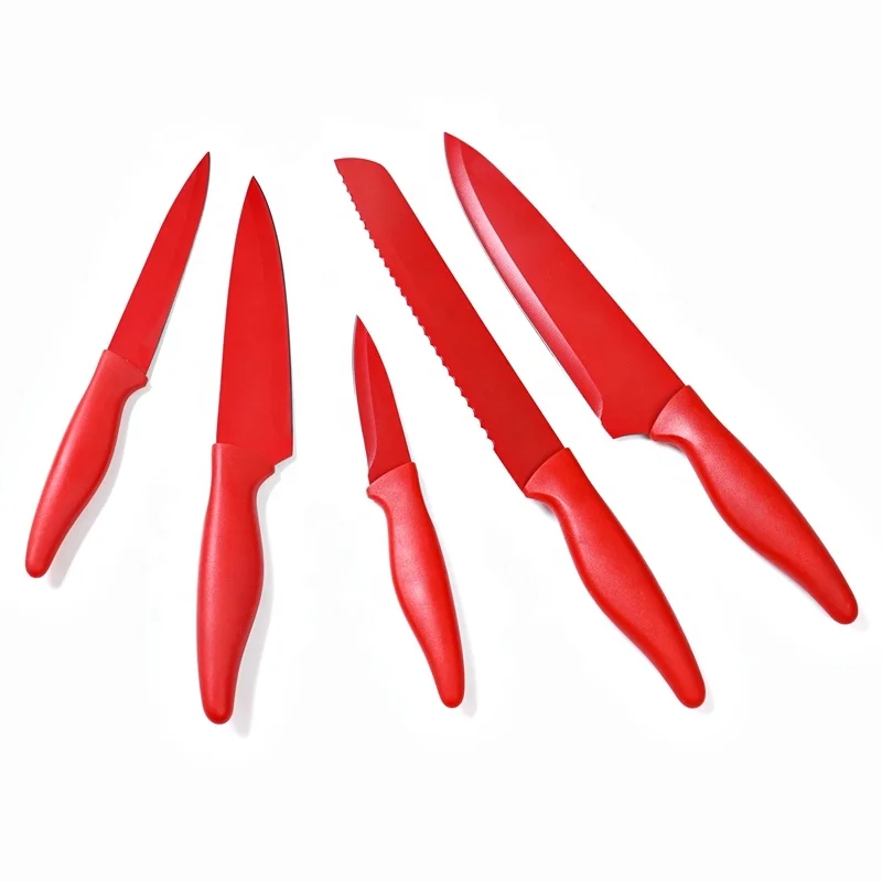 Amazon hot selling 5Pcs kitchen sharp stainless steel colorful knife set with PP handle
