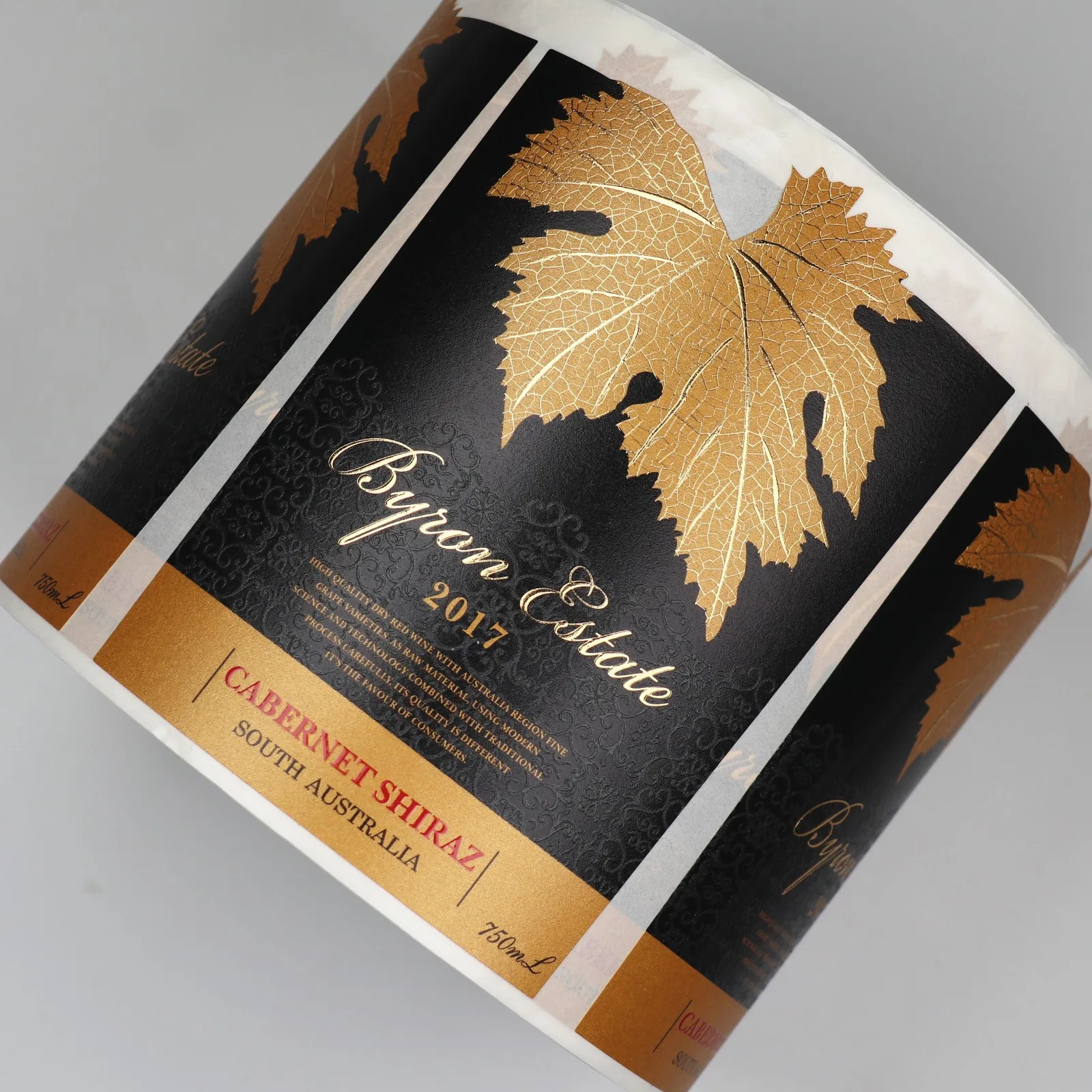 
custom self adhesive food label hot foil embossed label roll wine label for bottle 