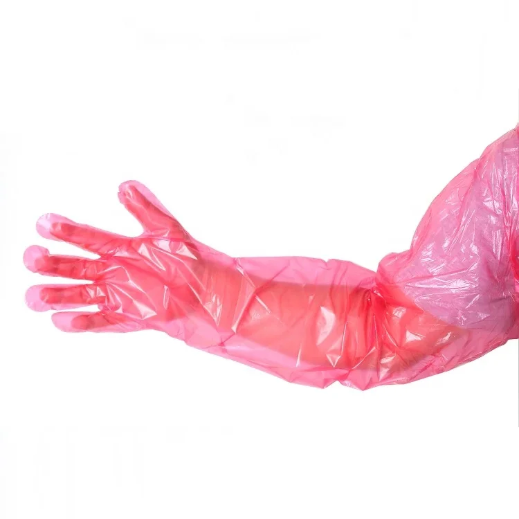 Ветеринарные длинные перчатки 90 см из полиэтилена для здоровья и личной гигиены, одноразовые перчатки, оранжевые перчатки с длинными манжетами из полиэтилена
