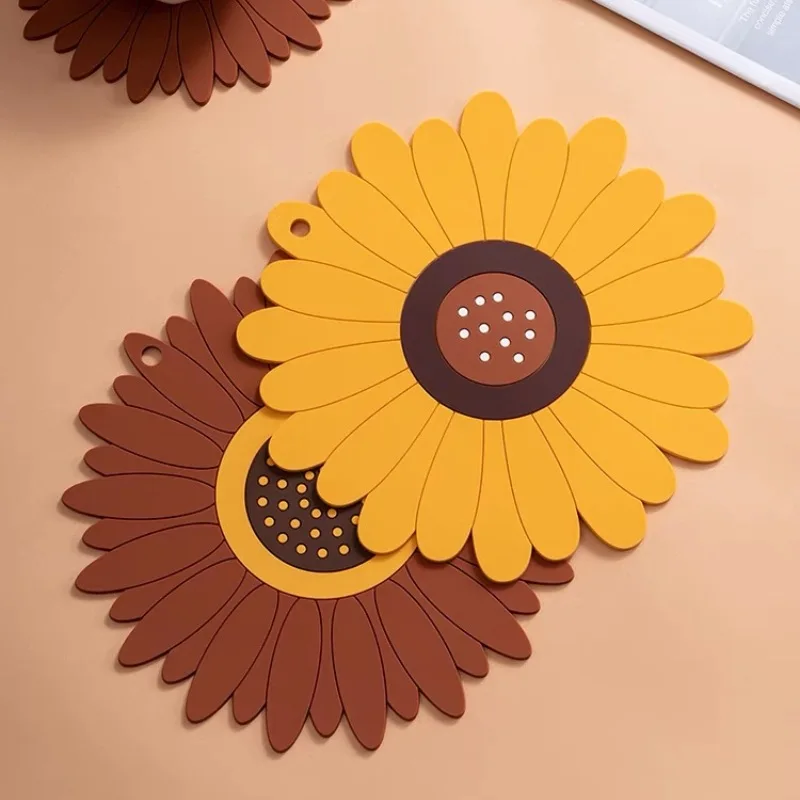 Sunflower Silicone Mat Pad Drink Coaster Non Slip Insulation Pot Holder Placemat For Home Office Desk Table Kitchen Accessories