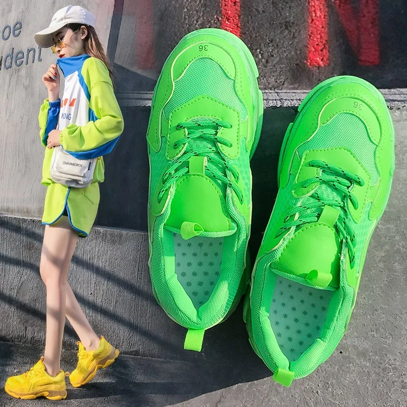 
Новинка, женская спортивная обувь, сетчатая дышащая повседневная громоздкая обувь на платформе с кристаллами 