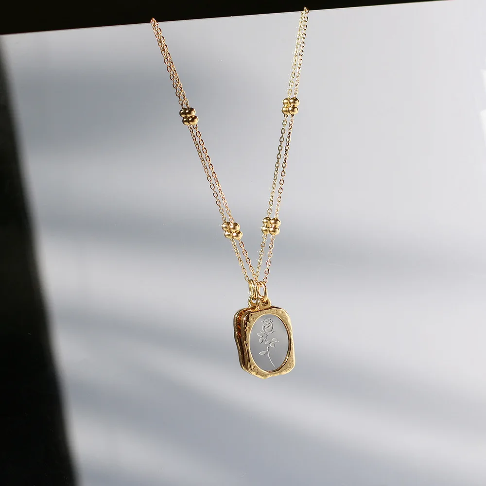 Retaining small mirror necklace female embossed Magic square plate pendant and chain necklace