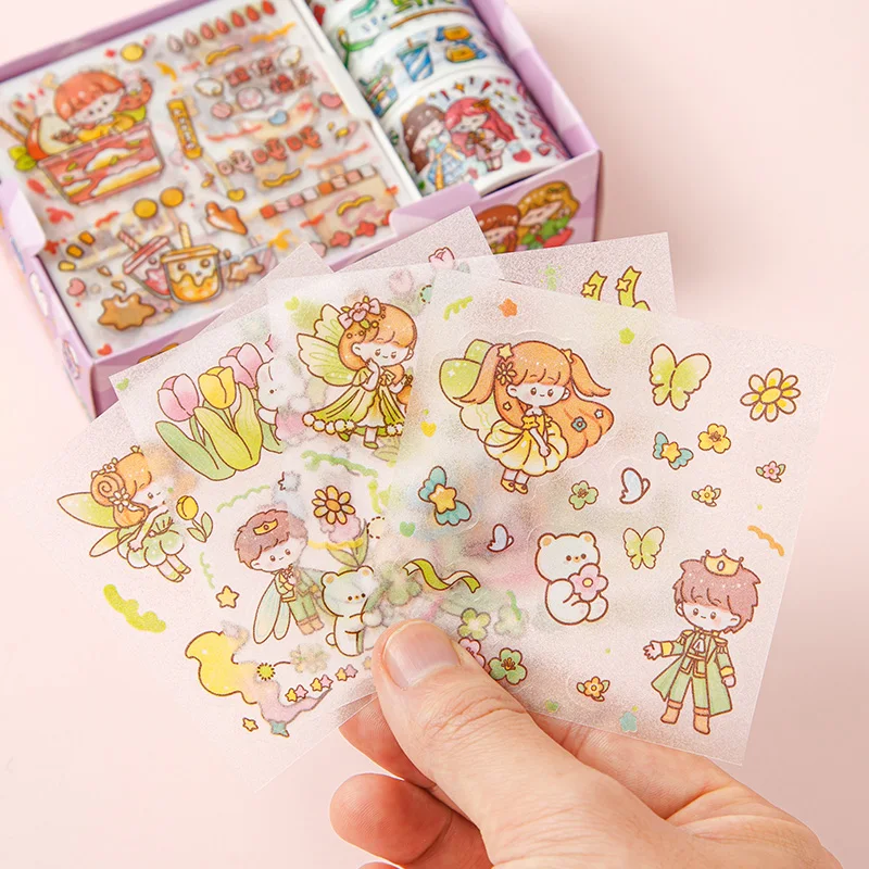 New Arrival  Girl Cartoon Cute 4 Tapes 4 Stickers Set Tape Sticker Stationery DIY Decorative Tape Sticker Set