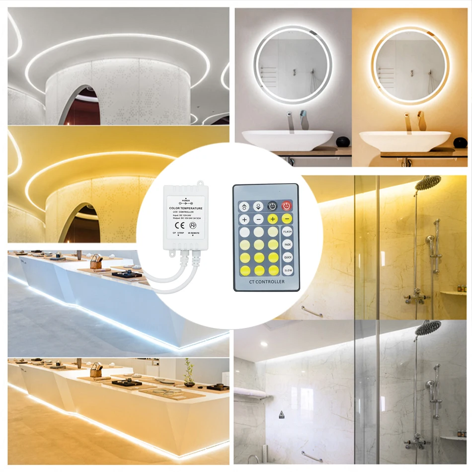 Новый двухцветный светодиодный регулятор диммера 12 В 24 6А с ИК 24-клавишным пультом дистанционного управления для 3-проводной 2-канальной 5050 2835 полосы света