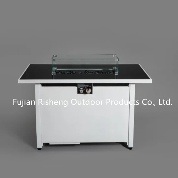 RS-R43002A Rectangular modern style pure iron  50000 BTU Outdoor Patio Gas Fire Pit table with windshield cover winter garden