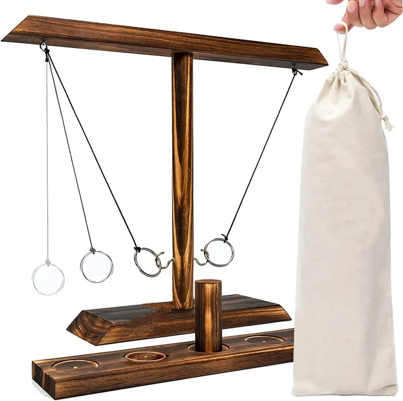 Wooden Ring Toss Game for Adults and Kids, Fast-paced Interactive Ring &Hook Game Ring Toss, Desktop Clash Toss Stand Board Game