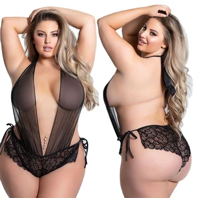 2022 New Arrival large size Sexy lingerie girl lace Silk lace see-through sexy one side Corset nightdress erotic sexy lingerie