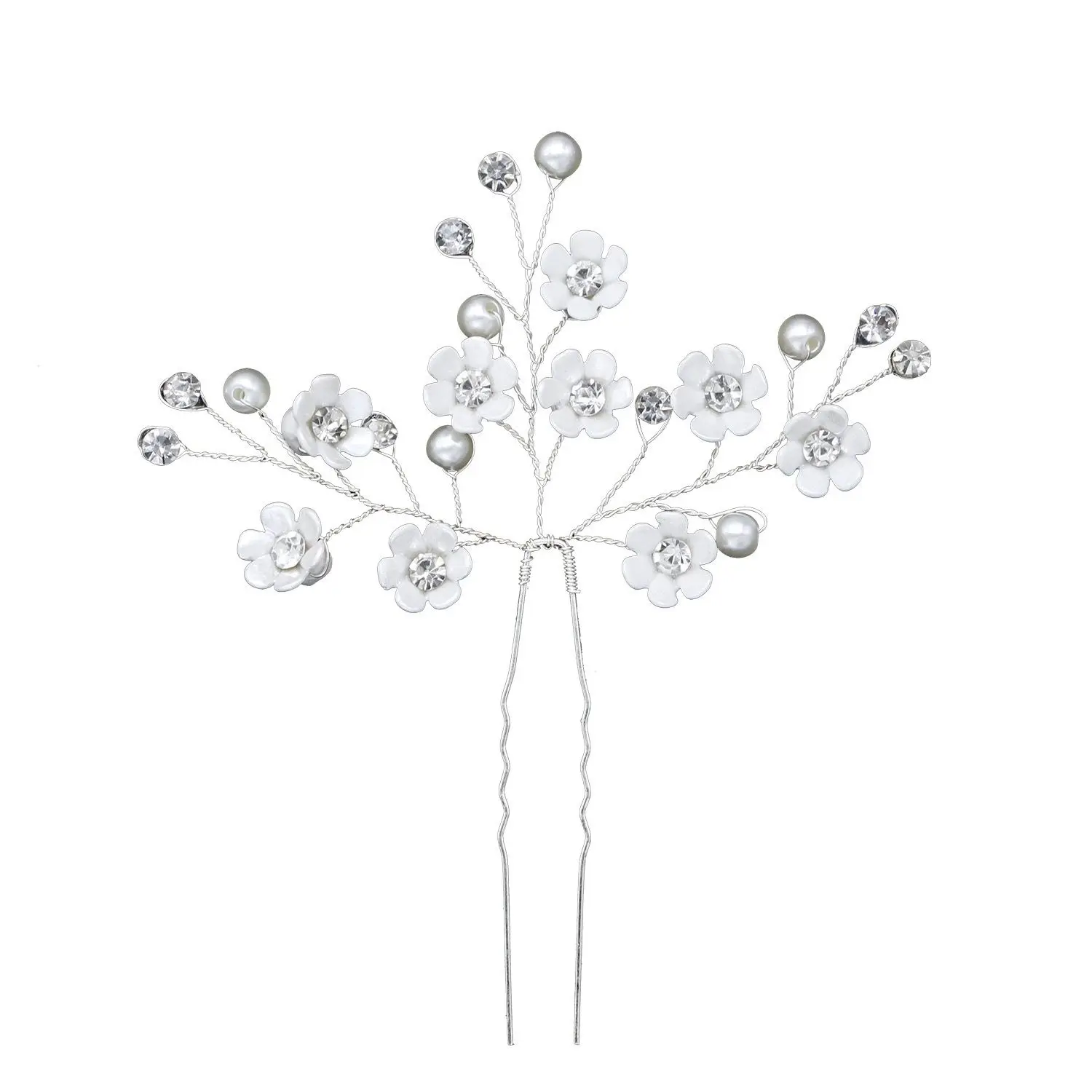 Wedding Hair Pins Silver Sparkly Rhinestones Pearls white Flower Hair Pin Bride Hair Accessories for Women