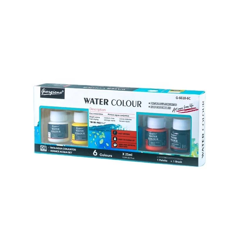 Giorgione Wholesale 25ml 6pcs Water color Textile Paint Plastic Bottle Acrylic Oil Painting Set With Free Nylon Brush