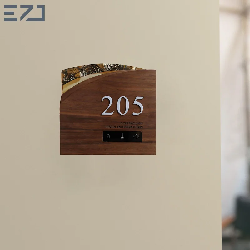 EZD Custom Smart Electronic Apartment Wall Mounted Hotel DND MUR Doorbell Brass Relief Laser Cut House Number Signs