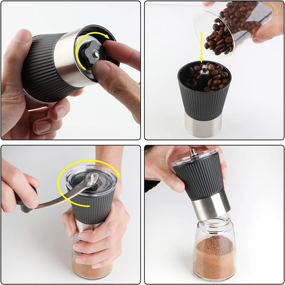 Adjustable Manual Coffee Beans Grinder Glass Grinding Tool With Cleaning Brush