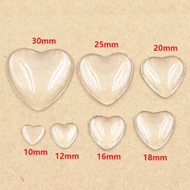 12mm 16mm 18mm 20mm 25mm Heart Flat Back Clear Glass Cabochon, High Quality,Wholesale Promotion