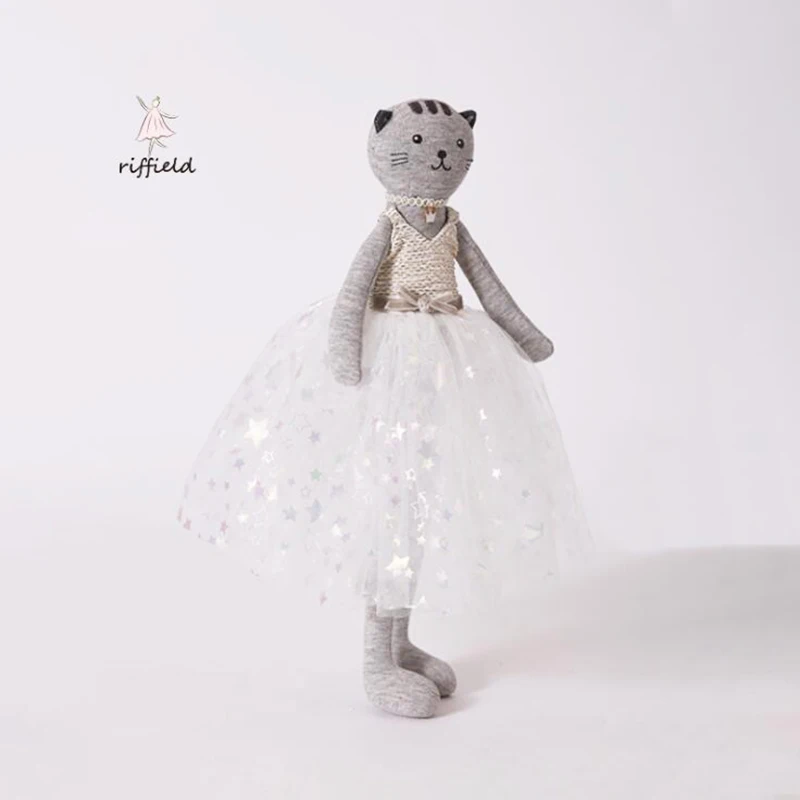 Dressing Up Soft Toys Grey Cat Plush Toy Princess Yarn Dress Doll Girlfriend Birthday Gift Exquisite Gift Box Package