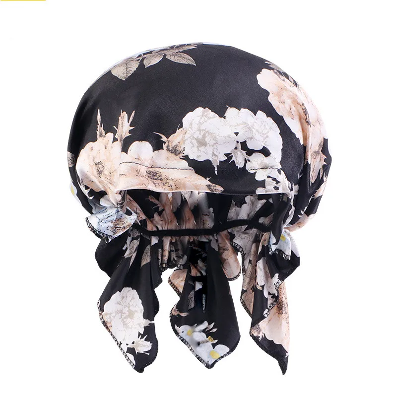 2023 New Creative Floral Print Women Bandanas Girl Hip-hop Turban Head wear Lady Rural Satin Durag Female Fashion Headscarf