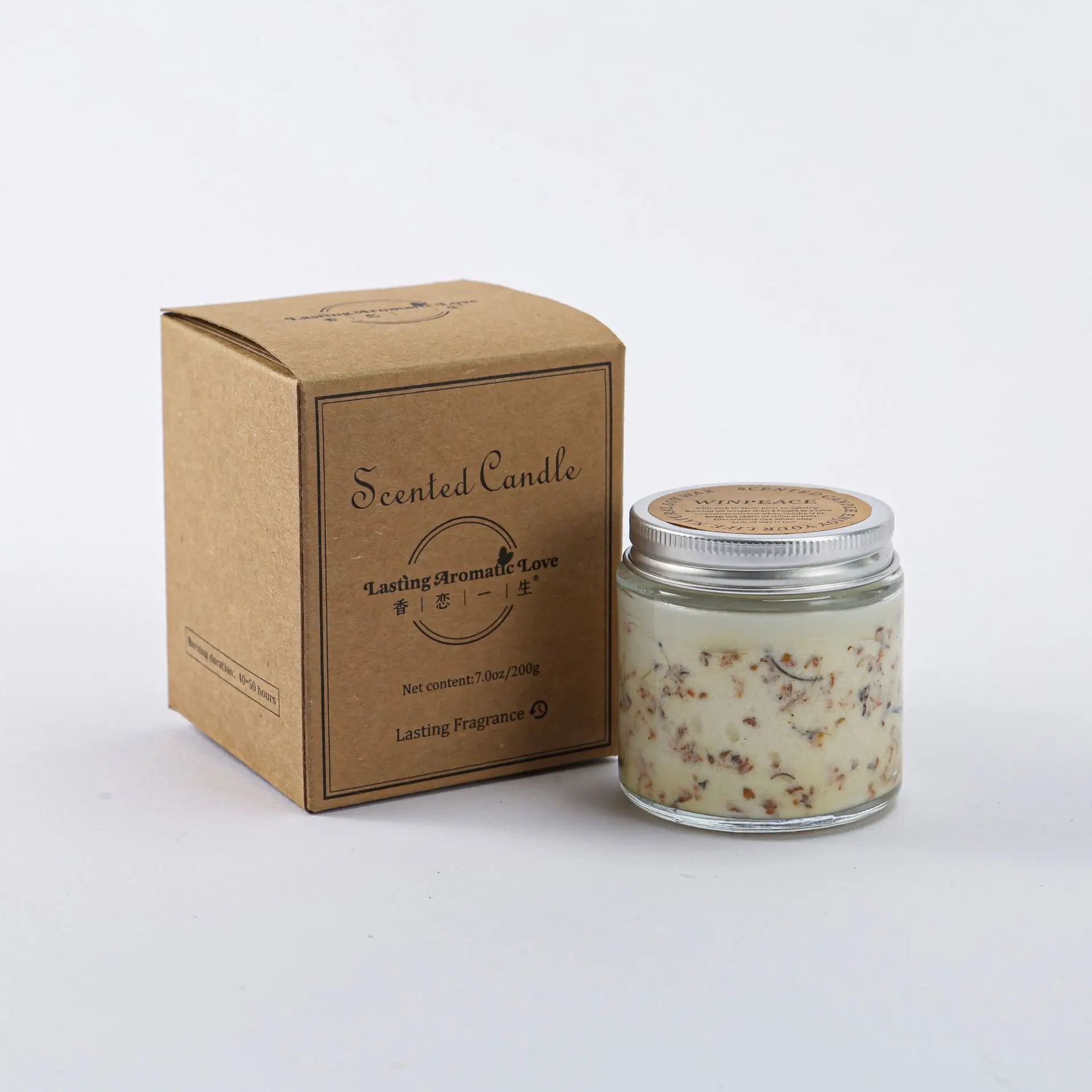 Decorative scented candle dried flower inside osmanthus fragrance bottle candle glass jar with metal closure