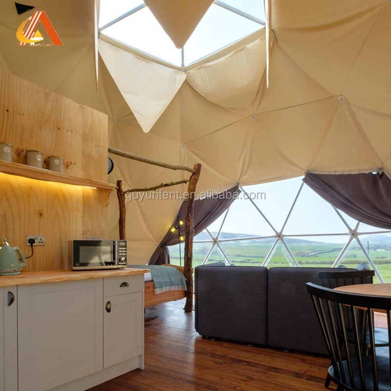 2024 New Design 6M 7M 8M Aluminum Frame Geodesic Glass Dome House Tent For Glamping Resort