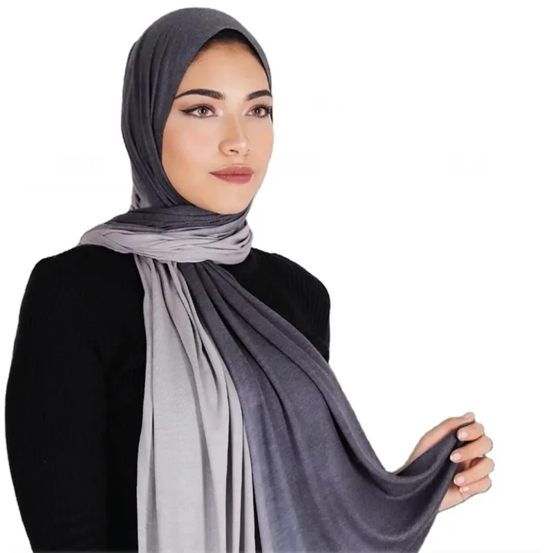 Top Selling New Style Female Elastic Mercerized Cotton Modal Hand-painted Hanging-dyed Two-color Gradient Cotton Jersey Hijabs