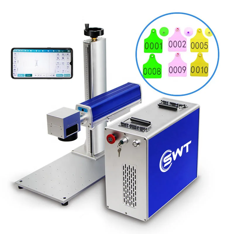 SWT laser fiber 20w 30w laser printer for livestock labels ear tag metal laser engraving price