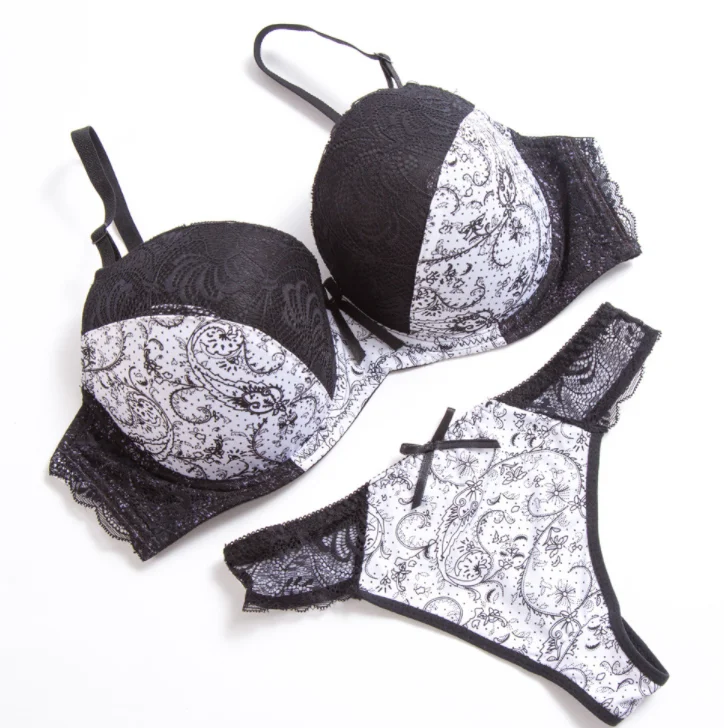 Sexy bra and thong set lace color matching underwear plus size underwear set