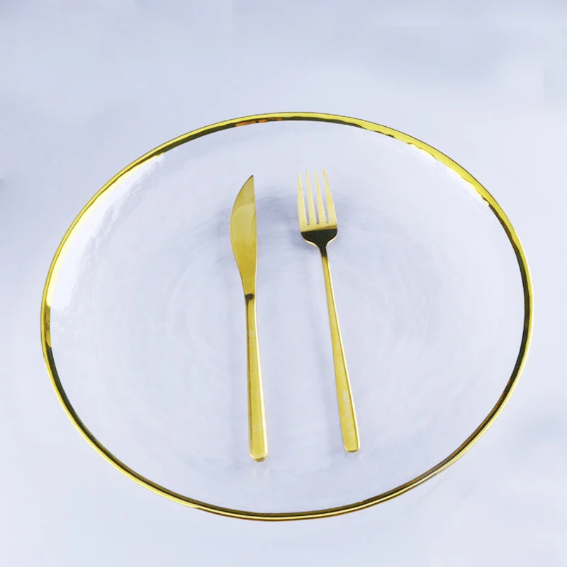 Wedding Transparent gold red rim glass clear charger plate for party wedding tableware decoration
