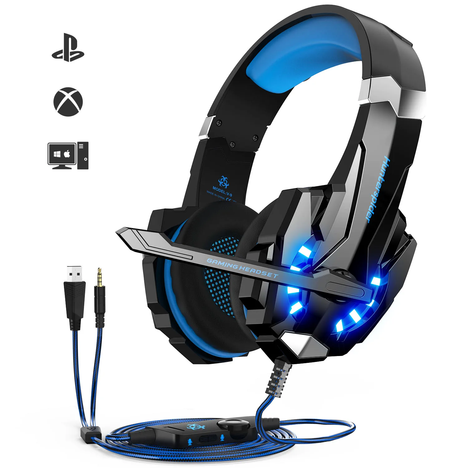 New design high quality oem headphones wired stylish gaming headset led G9000 gamer razer gaming headset pc ps4 ps5