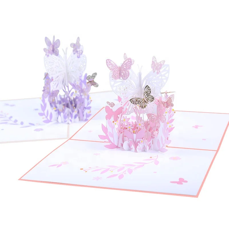 New design 3d butterfly cards high quality laser cutting paper pop up greeting card