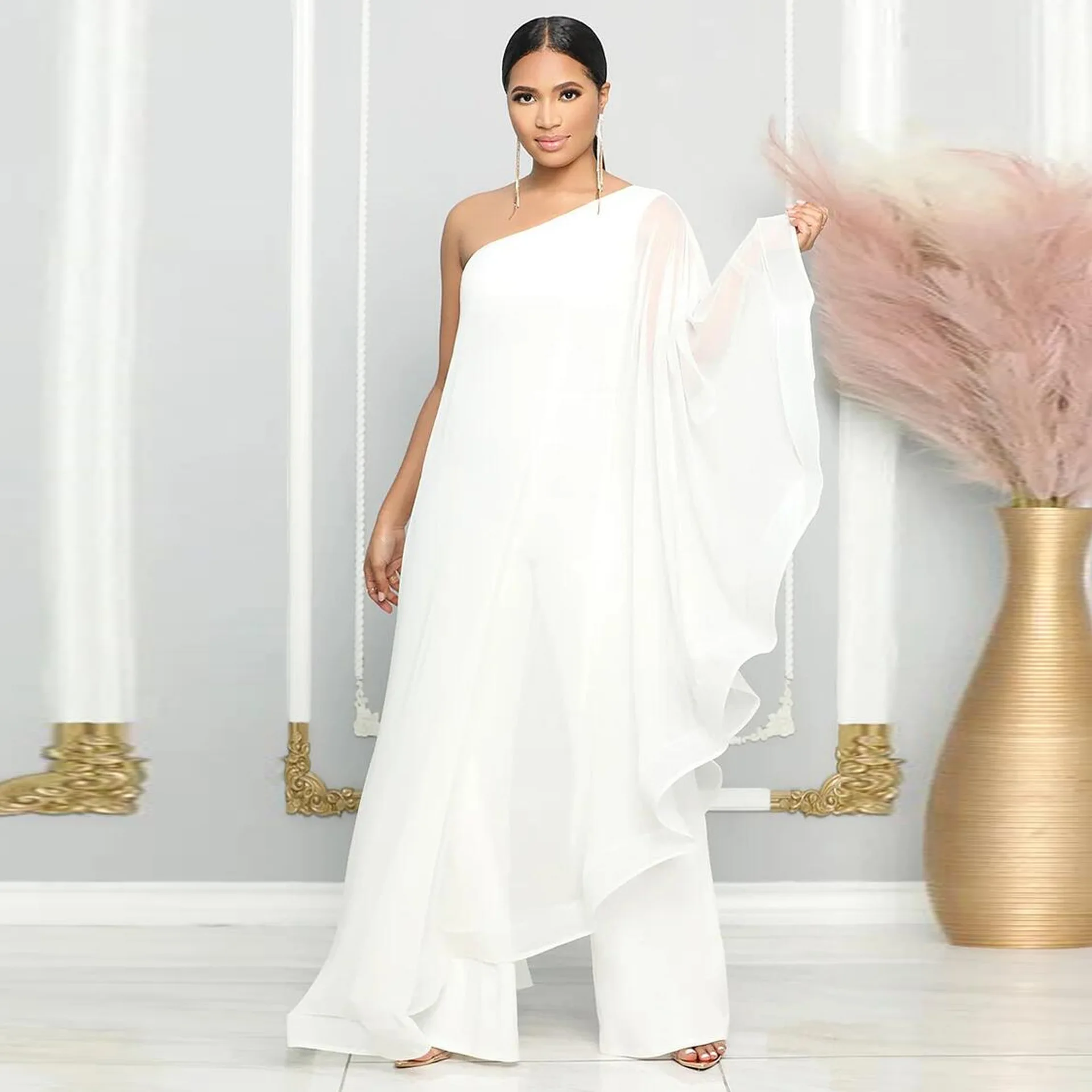 GX2816K Fashion Casual Daily Elegant Patchwork Solid Color Unique One Shoulder Irregular Jumpsuits Women