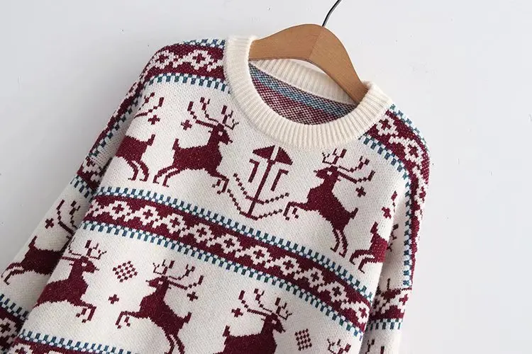 Custom High Quality Unisex Crew neck Jacquard Knit Pullover Sweater Christmas Jumper for Adults