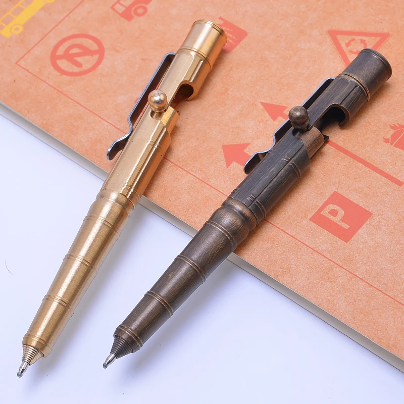 Retro design brass EDC pocket pen bolt action tactical pen with box packing